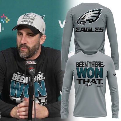 Men's Philadelphia Eagles 2025 NFC East Division Champions Locker Room Trophy Collection Long Tee(Gray)