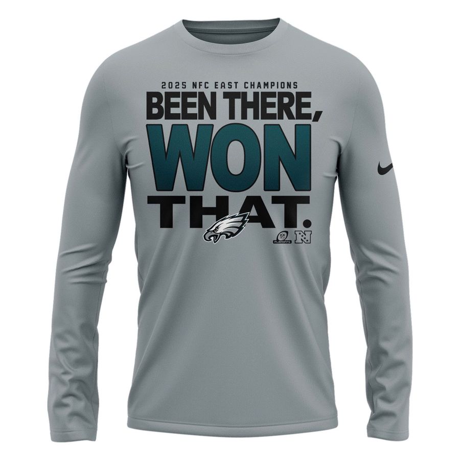 Men's Philadelphia Eagles 2025 NFC East Division Champions Locker Room Trophy Collection Long Tee(Gray)