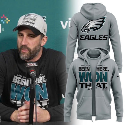 Men's Philadelphia Eagles 2025 NFC East Division Champions Locker Room Trophy Collection Zip Hoodie(Gray)