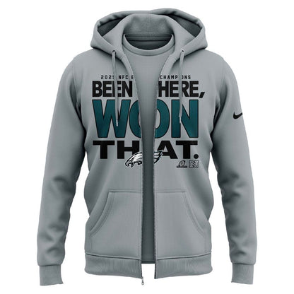 Men's Philadelphia Eagles 2025 NFC East Division Champions Locker Room Trophy Collection Zip Hoodie(Gray)