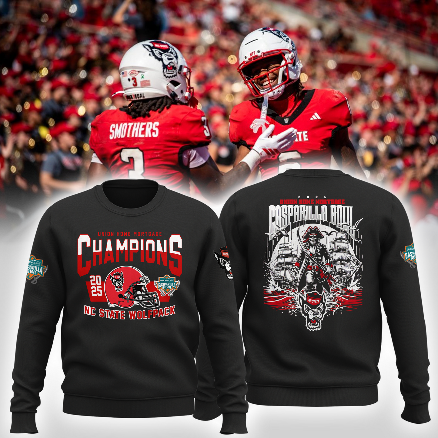 🏆2025 GASPARILLA BOWL CHAMPS - NC State Football Sweatshirt Champions - Black - All Cotton - Unisex